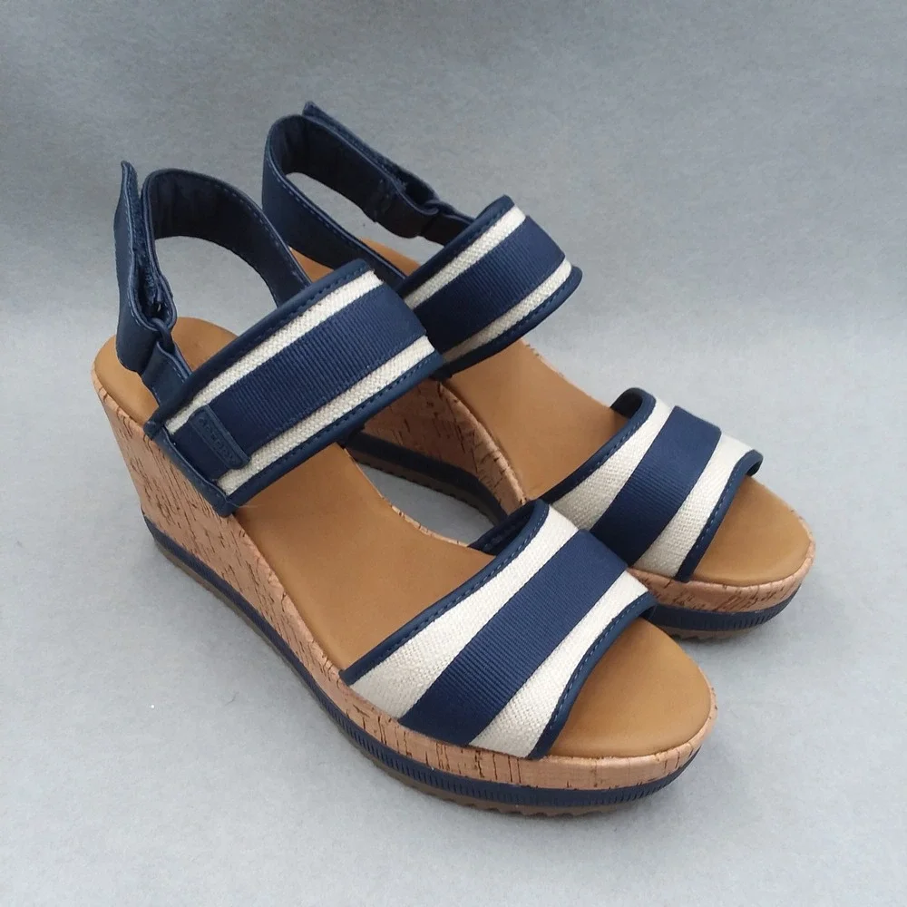 Sperry Kennedy Plushwave Wedge Sandals Stripe Platform Cork‎ Shoes Women's 9M